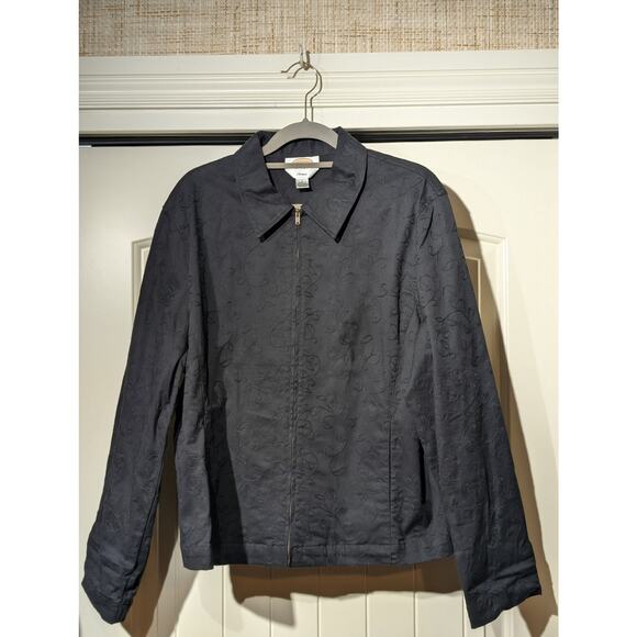 Black Cotton Stretch Full Zip Soutache Top Stitch Design Unlined Jacket Sz L - Picture 9 of 9